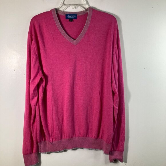 Mens J Lawrence Khakis Carmel V Neck Cotton Cashmere Sweater Pink Gray XL - Picture 1 of 8